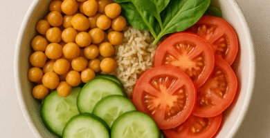 Bowl de garbanzos especiados con arroz integral