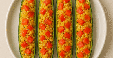 Calabacines rellenos de quinoa y tomate