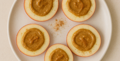 Manzana con crema de almendra y canela