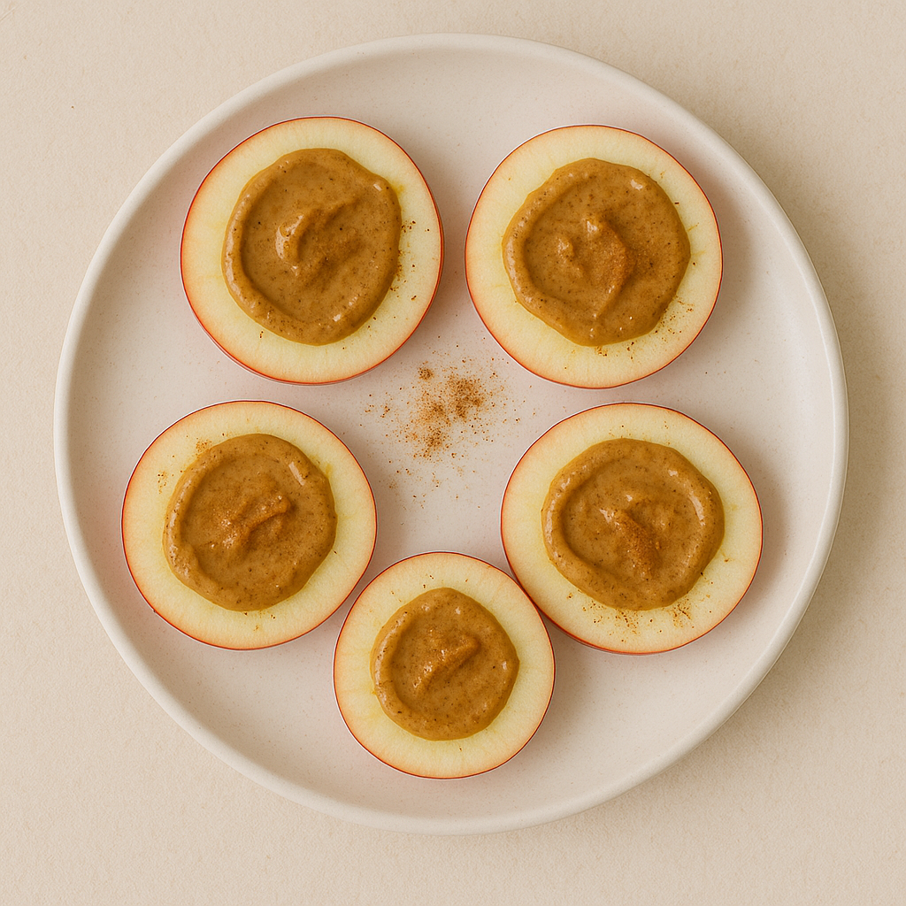 Manzana con crema de almendra y canela