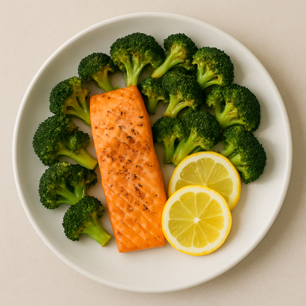 salmón al horno con brócoli y limón