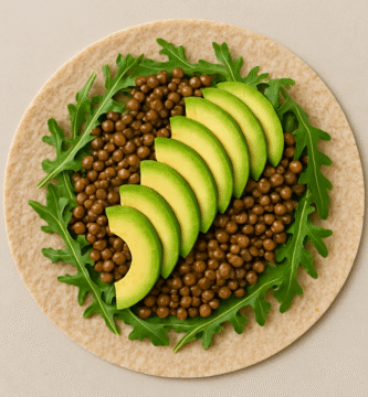 wrap con lentejas, aguacate y rúcula